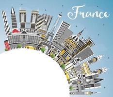 Välkommen till Frankrike horisont med grå byggnader, blå himmel och kopia Plats. vektor