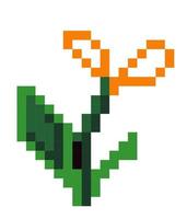 pixelated blomma med lövverk och blomma ikon vektor