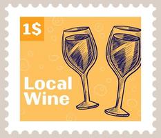 lokaler Wein, Glas alkoholisches Getränk Poststempel vektor