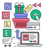 Linjär online gåva shopping vektor illustration