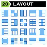 Das Layout-Icon-Set umfasst Layout, Raster, Dashboard, Schnittstelle, Benutzeroberfläche, Ausrichtung, Vorlage, Design, Flayer, Grafik, Cover, Poster, Vektor, Banner, Kreativ, Konzept, Broschüre, abstrakt, modern, Bus vektor