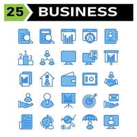 Office Business Icon Set umfasst Dokument, Suche, verifiziert, Forschung, Geschäft, Buchhaltung, Taschenrechner, Berechnung, Finanzen, digitales Marketing, Diagramm, Web, Analytik, Präsentation, Ziel, Mitarbeiter vektor