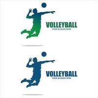 volleyboll logotyp design med hoppande person ikon vektor