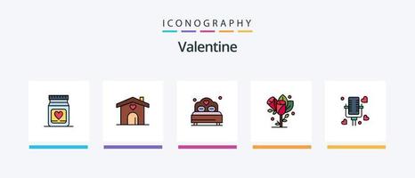 valentine linje fylld 5 ikon packa Inklusive kärlek. kärlek. kärleksfull. dag. alla hjärtans dag. kreativ ikoner design vektor