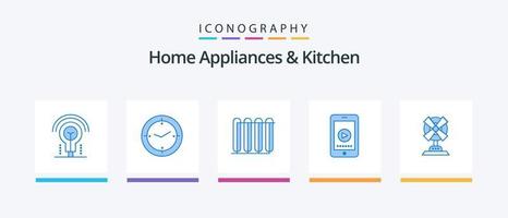 Hem apparater och kök blå 5 ikon packa Inklusive elektrisk. spela. batteri. cell . uppvärmning. kreativ ikoner design vektor