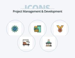 Projektmanagement und Entwicklungslinie gefüllt Icon Pack 5 Icon Design. Botschaft. Blase. Ausrüstung. Plaudern. gut vektor