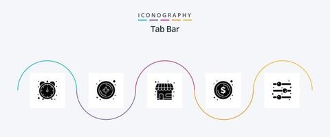 Tab Bar Glyph 5 Icon Pack inklusive Kippschalter. aus. Laden. Gestaltungselement. Dollar vektor