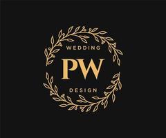 pw initialen brief hochzeitsmonogramm logos sammlung, handgezeichnete moderne minimalistische und florale vorlagen für einladungskarten, save the date, elegante identität für restaurant, boutique, café im vektor