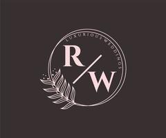 rw initialen brief hochzeitsmonogramm logos vorlage, handgezeichnete moderne minimalistische und florale vorlagen für einladungskarten, datum speichern, elegante identität. vektor