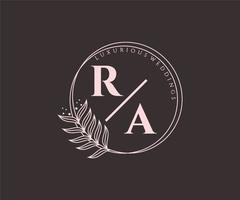 ra initialen brief hochzeitsmonogramm logos vorlage, handgezeichnete moderne minimalistische und florale vorlagen für einladungskarten, datum speichern, elegante identität. vektor