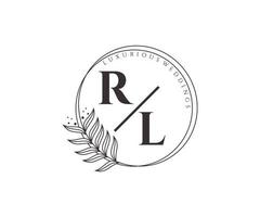 rl initialen brief hochzeit monogramm logos vorlage, handgezeichnete moderne minimalistische und florale vorlagen für einladungskarten, datum speichern, elegante identität. vektor