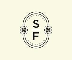 sf initialen brief hochzeitsmonogramm logos vorlage, handgezeichnete moderne minimalistische und florale vorlagen für einladungskarten, datum speichern, elegante identität. vektor