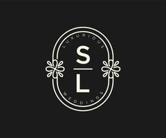 sl initialen brief hochzeitsmonogramm logos vorlage, handgezeichnete moderne minimalistische und florale vorlagen für einladungskarten, datum speichern, elegante identität. vektor