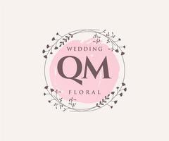 qm Initialen Brief Hochzeit Monogramm Logos Vorlage, handgezeichnete moderne minimalistische und florale Vorlagen für Einladungskarten, Datum speichern, elegante Identität. vektor