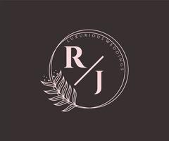 rj initialen brief hochzeitsmonogramm logos vorlage, handgezeichnete moderne minimalistische und florale vorlagen für einladungskarten, datum speichern, elegante identität. vektor