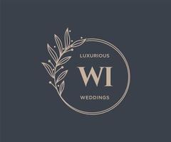 wi Initialen Brief Hochzeit Monogramm Logos Vorlage, handgezeichnete moderne minimalistische und florale Vorlagen für Einladungskarten, Datum speichern, elegante Identität. vektor