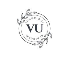 vu initialen brief hochzeitsmonogramm logos vorlage, handgezeichnete moderne minimalistische und florale vorlagen für einladungskarten, datum speichern, elegante identität. vektor