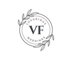 vf Initialen Brief Hochzeit Monogramm Logos Vorlage, handgezeichnete moderne minimalistische und florale Vorlagen für Einladungskarten, Datum speichern, elegante Identität. vektor