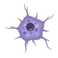 blaue Neuronenzelle. Gehirnaktivität und Dendriten. Membran und Zellkern. wissenschaftliche karikaturillustration. Mikrobiologie und Geist vektor