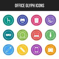 unik kontor glyf ikon uppsättning vektor