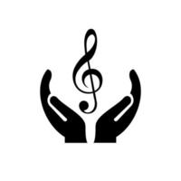 hand musik logotyp design. musik ställa in logotyp med hand begrepp vektor. hand och musik logotyp design vektor