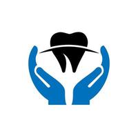 Logo-Design der Handzähne. Zahnpflegelogo mit Handkonzeptvektor. hand- und zähne-logo-design vektor