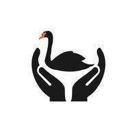 Hand-Schwan-Logo-Design. Schwan-Logo mit Handkonzeptvektor. Hand- und Schwan-Logo-Design vektor