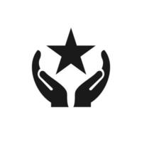 hand stjärna logotyp design. tilldela logotyp med hand begrepp vektor. hand och stjärna logotyp design vektor