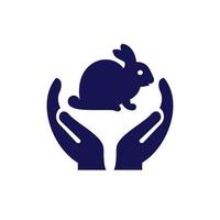 Hand-Kaninchen-Logo-Design. Kaninchen-Logo mit Handkonzeptvektor. hand- und kaninchen-logo-design vektor