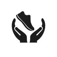 Handschuh-Logo-Design. Schuhlogo mit Handkonzeptvektor. hand- und schuhlogodesign vektor