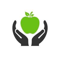 Hand-Apfel-Logo-Design. Apple-Logo mit Handkonzeptvektor. Hand- und Apple-Logo-Design vektor