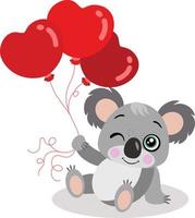 liebevoller koala, der rote luftballons hält vektor