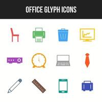 Einzigartiges Büro-Glyphen-Icon-Set vektor