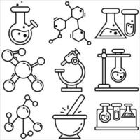 Chemie-Labor-Icon-Set Umriss-Stil Teil zwei vektor