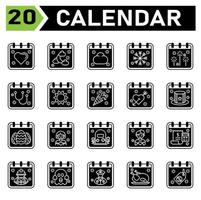 kalender händelse ikon uppsättning inkludera kärlek, härd, kalender, datum, händelse, islam, måne, moln, väder, snö, flaga, fyrverkeri, fest, stetoskop, läkare, medicinsk, Sol, dag, ny år, födelsedag, valentine vektor