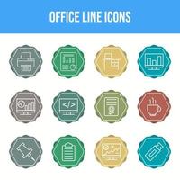 einzigartige Office-Linien-Icon-Set vektor