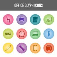 Einzigartiges Büro-Glyphen-Icon-Set vektor