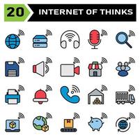 internet av saker ikon uppsättning inkludera värld, jorden, internet av saker, hård disk, kör, hörlurar, headset, mikrofon, Sök, hitta, spara, lagring, ljud, volym, video, spela in, Lagra, affär, människor vektor