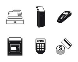 Geräte für Geld - Registrierkasse, ATM-Symbole auf weißem Hintergrund vektor