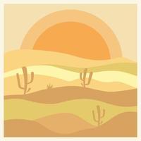 estetisk öken- landskap med kaktusar fyrkant illustration. jord toner, beige färger. boho vägg dekor. mitten århundrade modern minimalistisk konst skriva ut. organisk form vektor