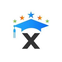 utbildning logotyp design mall med x brev examen hatt vektor mall