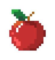 mogen äpple med stam och blad, pixel ikon design vektor