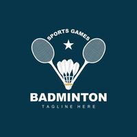 badminton logotyp, sport spel vektor med fjäderboll racket, sport gren design, mall ikon