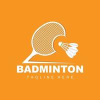 Badminton-Logo, Sportspielvektor mit Federballschläger, Sportzweigdesign, Vorlagensymbol vektor