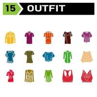 Das Outfit-Icon-Set umfasst Mode, Kleidung, Kleidung, Kleidung, Hemd, Verschleiß, Schuhe, Mann, Schuhwerk, Mann, Schuh, Sport-BH, BH, Outfit, Frau, Sommer, Stil, Accessoire, Design, Tasche, Cartoon vektor