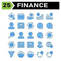 finansiera ikon uppsättning inkludera byggnad, investering, Hem, pengar, säkerhet, kalender, beskatta, datum, dag, finansiera, hand, sparande, nasse, bank, Diagram, upp, pil, vinst, ner, företag, man, valuta, dollar vektor