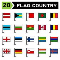 Flaggenland-Icon-Set umfasst Flagge, Land, Österreich, Symbol, Bahamas, Bahrain, Bangladesch, Belgien, Botswana, Bulgarien, Burkina, Kanada, Tschad, England, Estland, Finnland, Gabun, Gambia, Georgia vektor