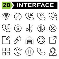 användare gränssnitt ikon uppsättning inkludera förbindelse, internet, signal, blockera, förbjuda, sluta, tecken, användare gränssnitt, kallelse, ringa upp, telefon, telefon, pilar, tyst, kommunikation, pengar, mynt, betalning, kontanter, dollar vektor