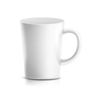 weißer Becher-Vektor. 3d realistischer Keramikkaffee, Teetasse isoliert auf weiß. klassisches büroschalenmodell mit griffillustration. vektor