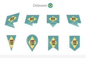 delaware oss stat flagga samling, åtta versioner av delaware vektor flaggor.